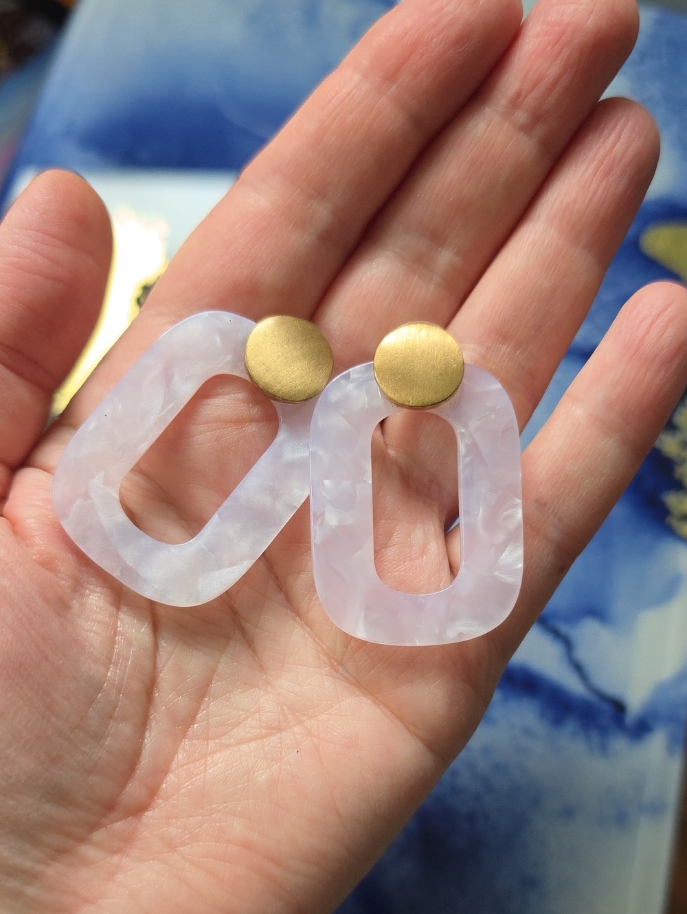 New Marbled Resin Oval Drop Earrings - Women Jewelry